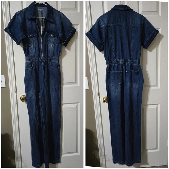 NWT WeWoreWhat Denim Flight Suit in Ludlow, Wide Leg, Zip Front, Size Medium. - Picture 2 of 14